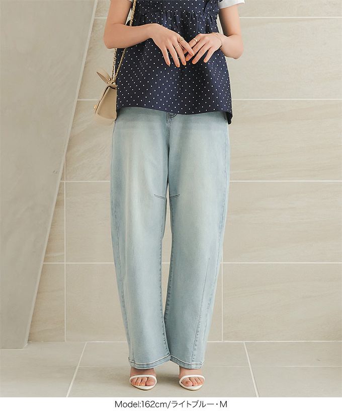 日本 Kobe Lettuce - 接觸冷感 時尚曲線錐型牛仔褲-(可選長度)-深藍