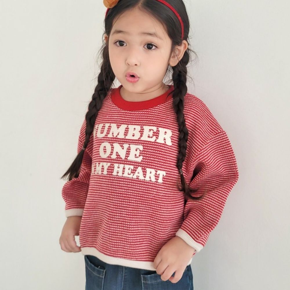 Peanuts House 字母印刷雙色針織長袖毛衣-紅X米白