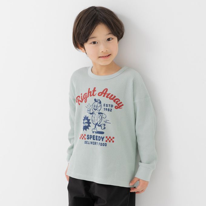 日本 Chil2 - 華夫格舒適薄長袖上衣-威嚴老虎-奶白