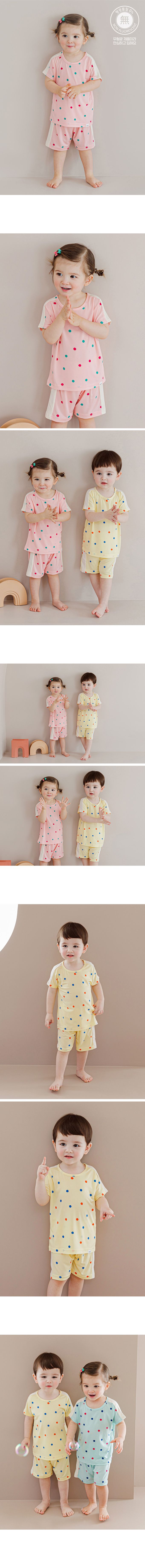 韓國 Cordi-i - 無螢光涼感短袖家居服套裝-圓點點-淺黃