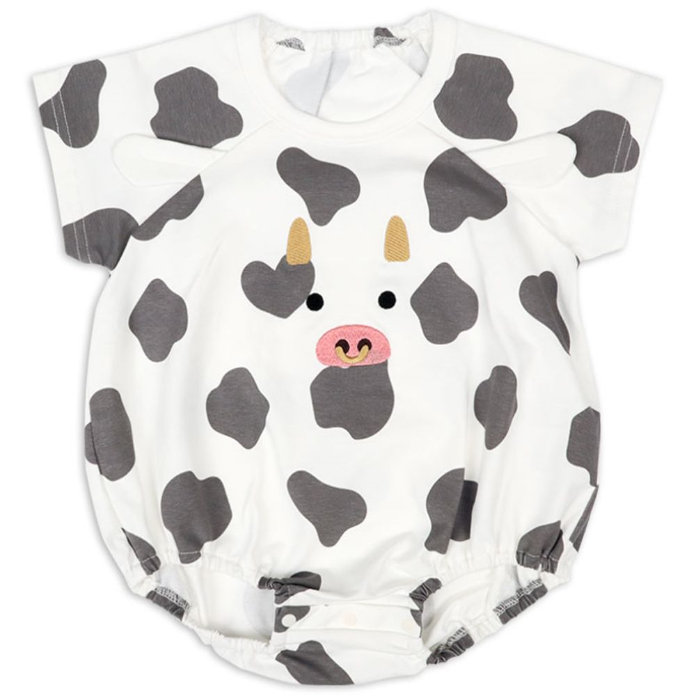 短袖外出包屁衣-動物造型-米白色