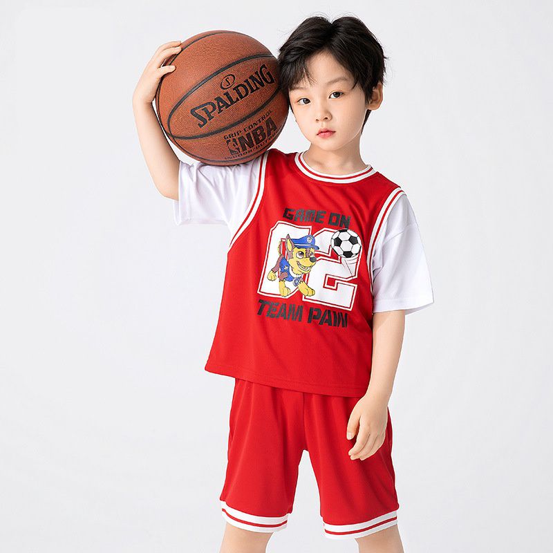 汪汪隊假兩件短袖運動套裝-卡通人物毛毛-橘色