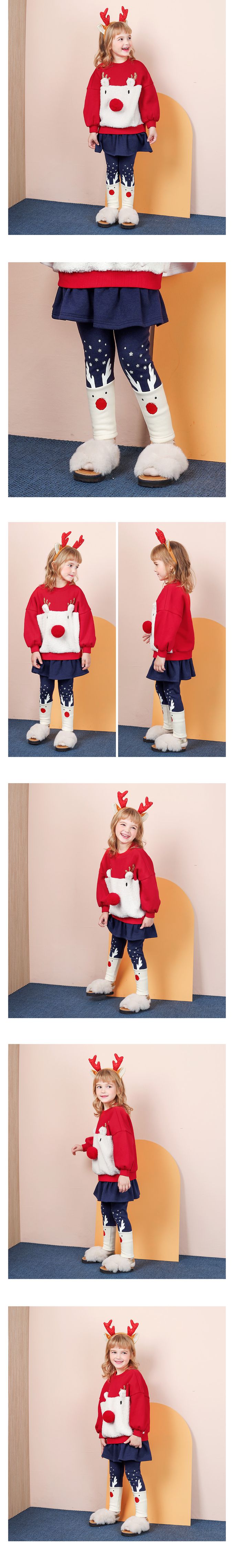 韓國 WALTON kids - (內刷毛)鬆緊腰麋鹿圖印內搭褲裙/聖誕-深藍