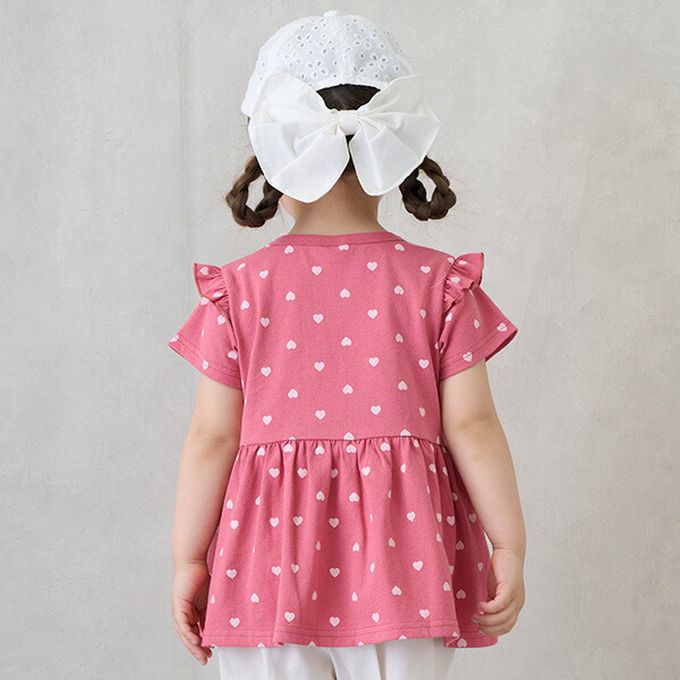 日本 petit main - 荷葉袖傘狀層次短袖上衣-貝殼-藍紫