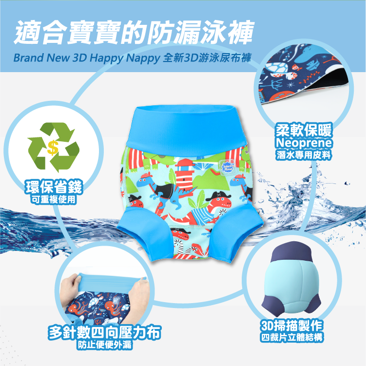 Splash About 潑寶 - 3D加強版 游泳尿布褲-恐龍航海記