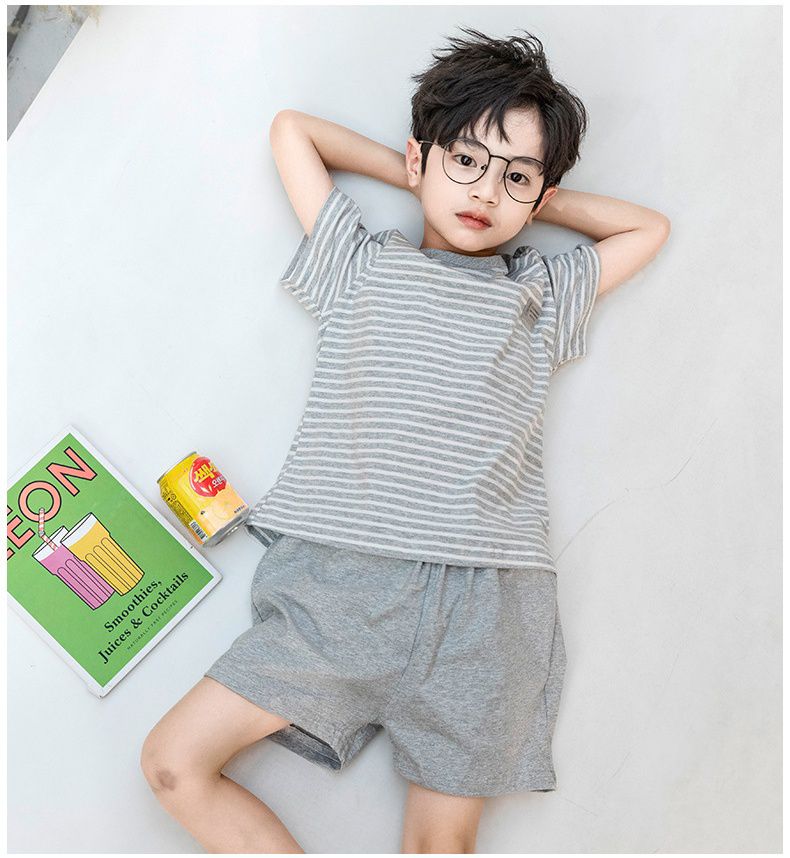 純棉兒童短袖家居服套裝-微笑太陽花-莫蘭迪綠