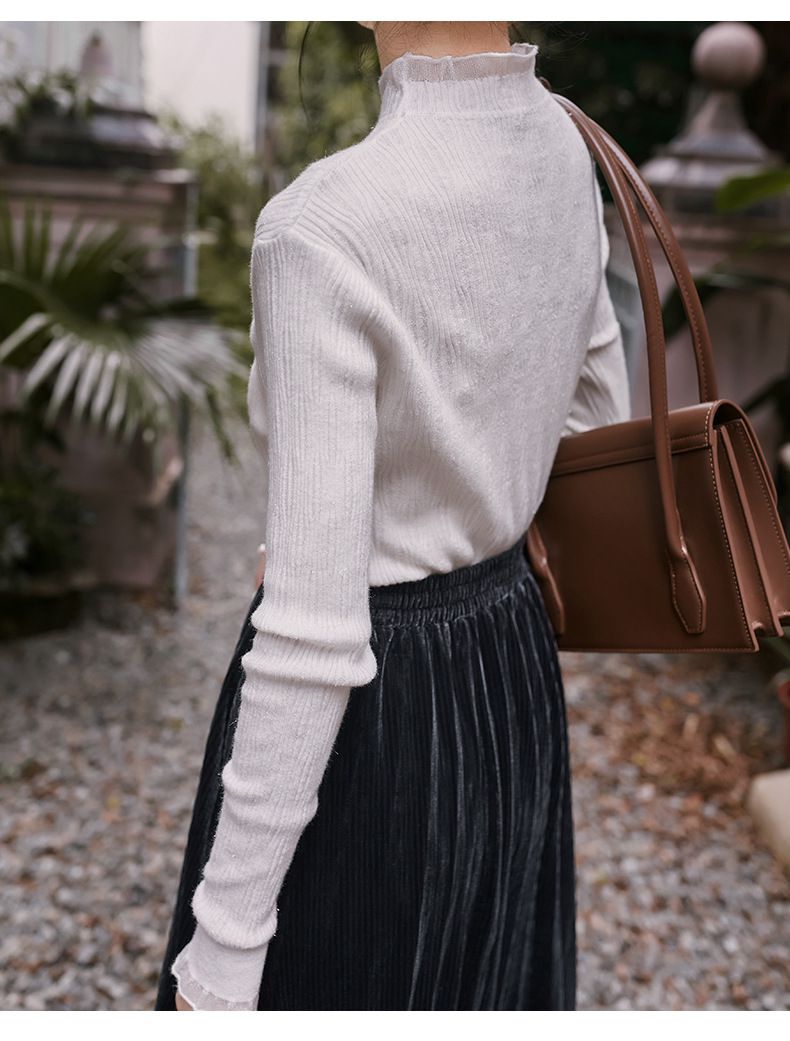 復古閃亮百褶半身裙-深藍色