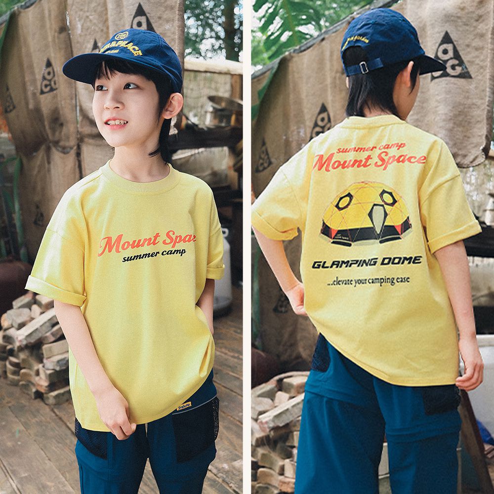 純棉圓領短袖上衣-露營帳篷-黃色
