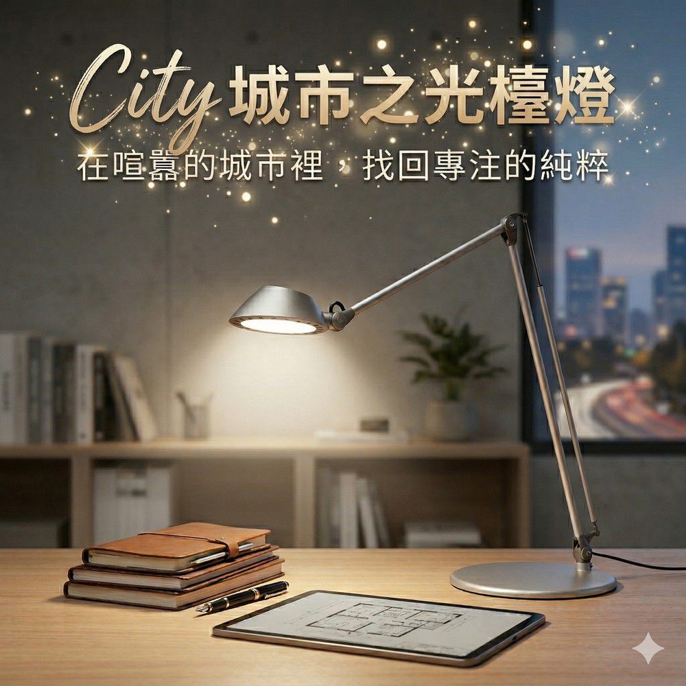 台灣製City城市之光調光型LED雙臂檯燈-座夾兩用-HL1-116-銀灰色