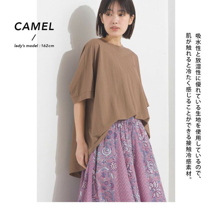 日本 OMNES - 接觸涼感 嫘縈寬鬆短袖上衣-黑底白點