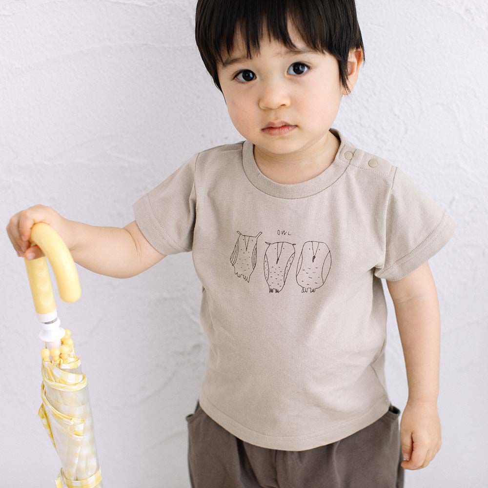 日本 ma lalumiere store - 100%棉 手繪風印花短袖上衣-海鷗-米白