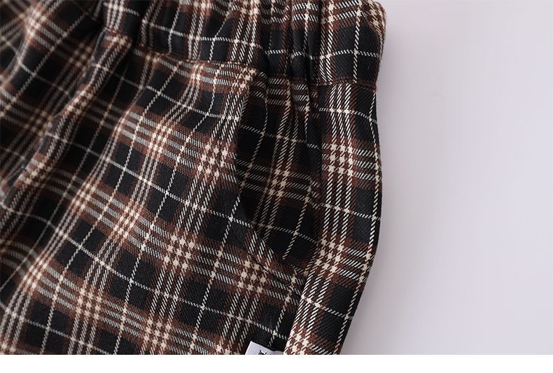 卡通人物史努比腰鬆緊休閒寬褲-格紋款-黑色