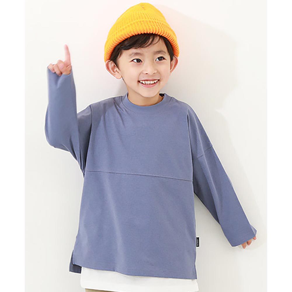 日本 devirock - [防污速乾]圓領休閒寬版長袖上衣-藍紫