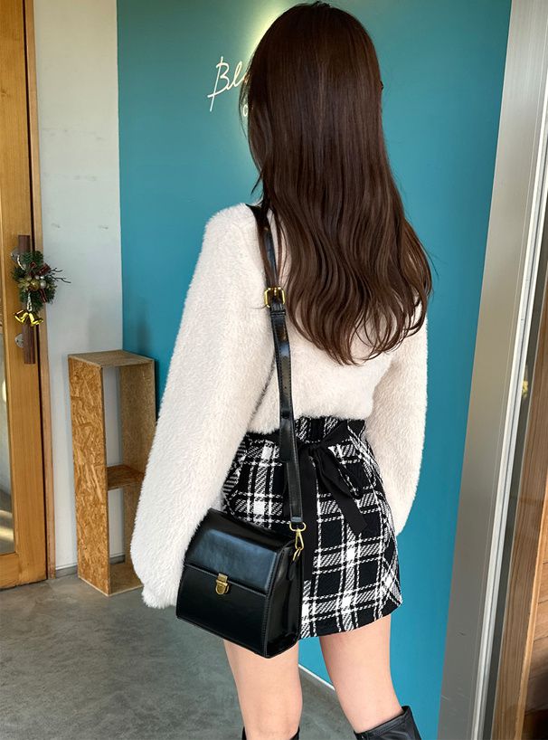 日本 GRL - 浪漫感毛海針織上衣(附珍珠胸針)-藍 (F)