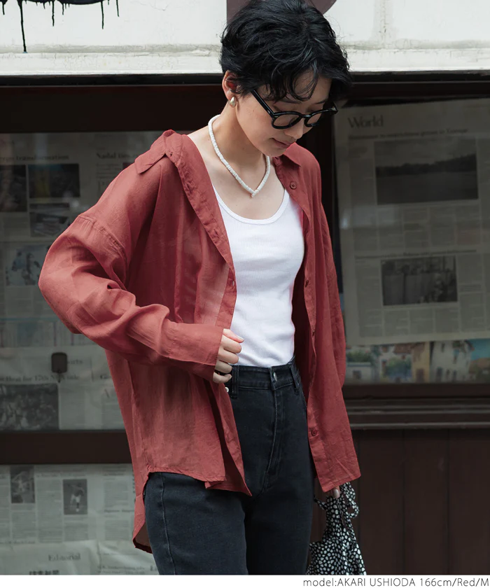 日本 COCA - 輕薄透膚質感長袖襯衫/外套-灰