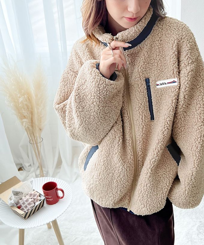 日本 Classical Elf - 泰迪熊毛絨立領運動風配色外套-紫x綠