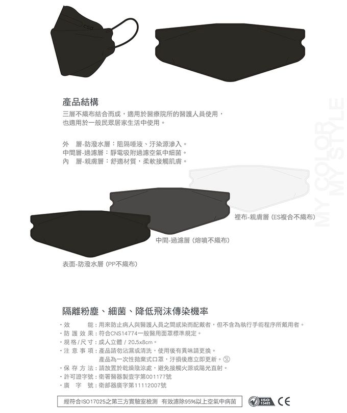 CSD中衛 - 醫療口罩-成人立體-4D酷黑(20片/盒)