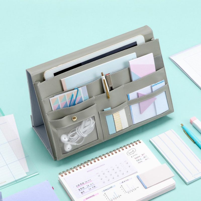 日本 IROHA - 專注力up！磁吸可立式學習工具整理收納包-桃粉x杏 (21x29x3cm)