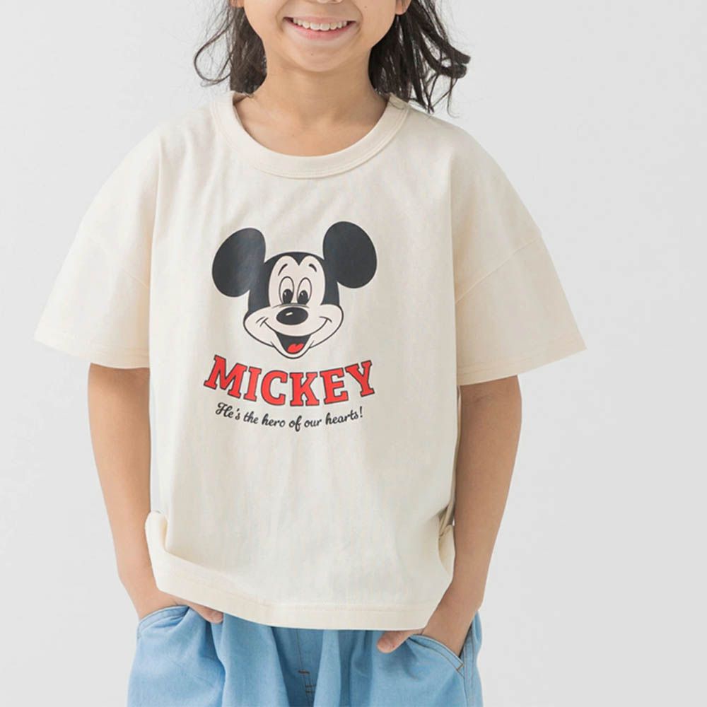 聯名款  卡通人物米奇純棉短袖上衣-大頭logo-奶油杏