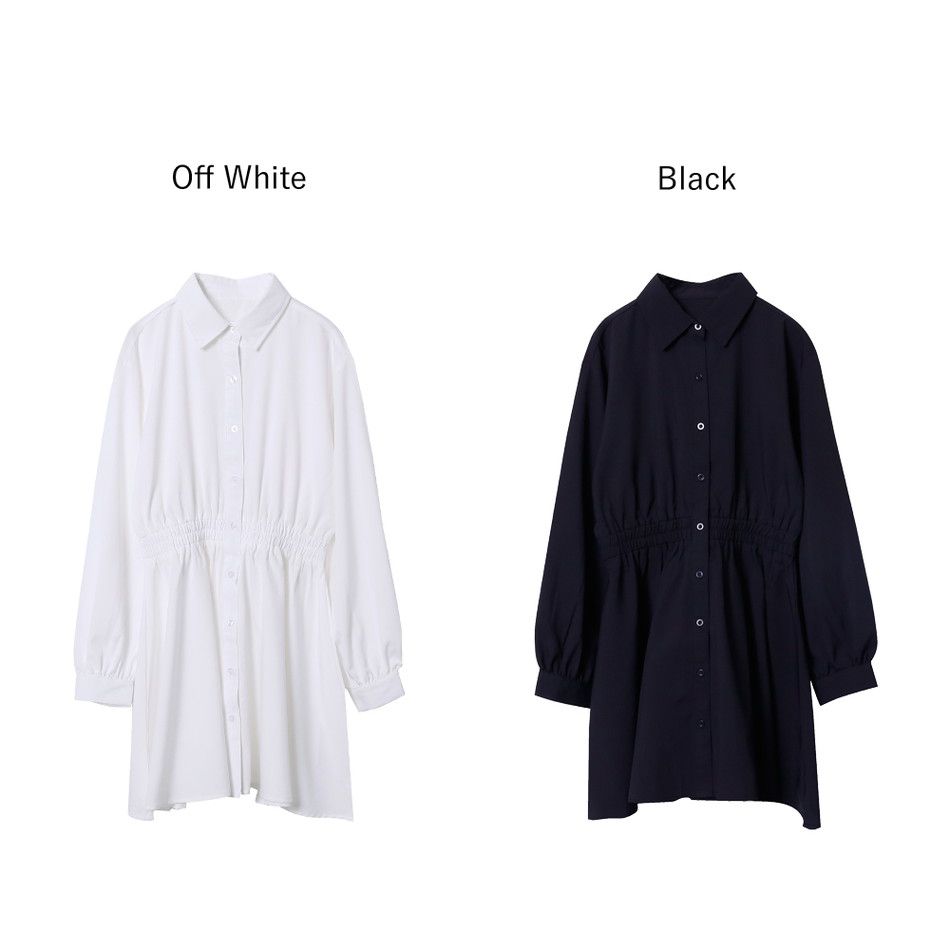 日本 Rejoule - 縮腰設計短版襯衫洋裝-黑 (M(Free size))