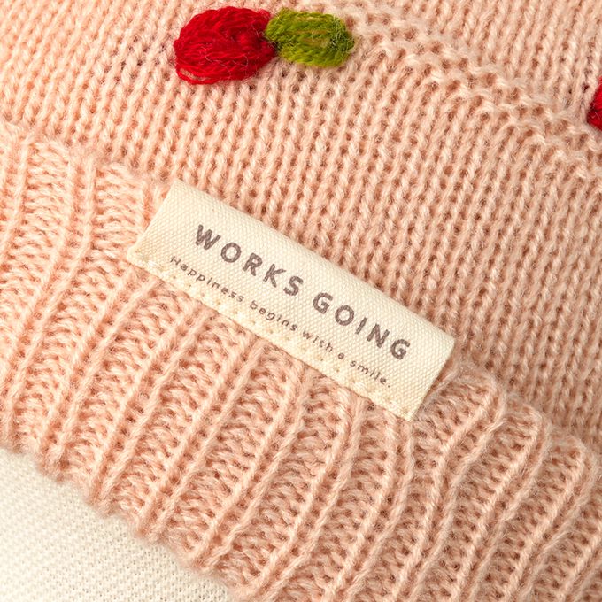 akachan honpo - 針織帽-水果刺繡-粉紅色