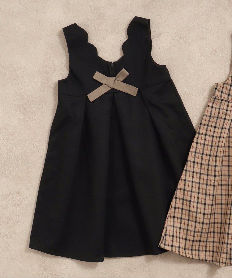 日本 apres les cours - 奢華感2WAY前後穿扇貝邊背心裙-卡其格紋