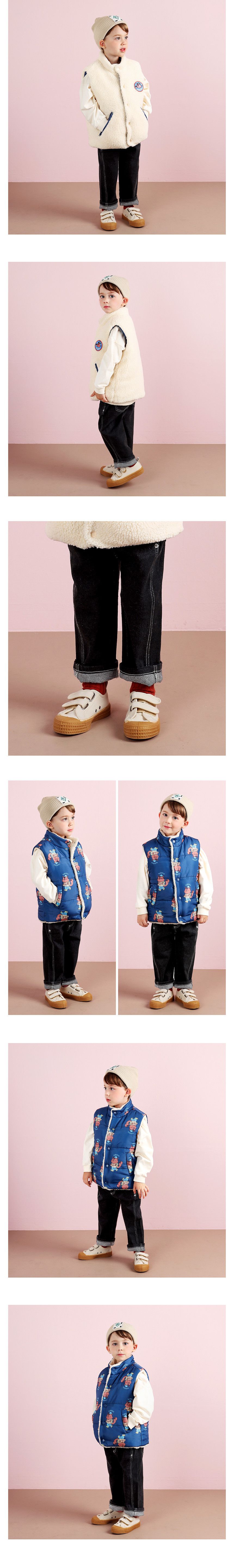 韓國 WALTON kids - 鬆緊腰鈕扣裝飾丹寧布長褲-黑