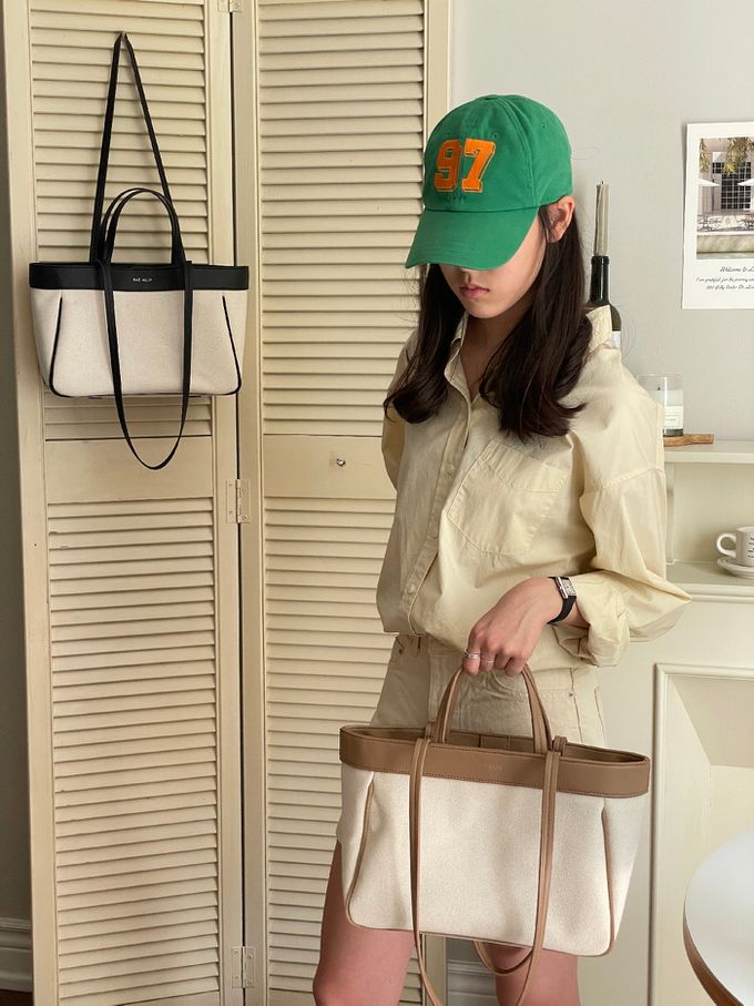 韓國 THEALLY - 經典帆布包手提/肩背包-黑