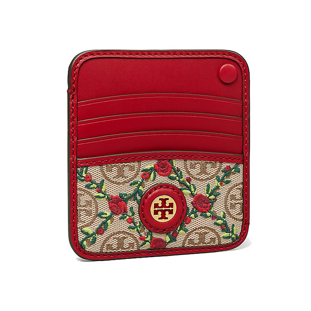 TORY BURCH - 刺繡卡片零錢包 (紅玫瑰)