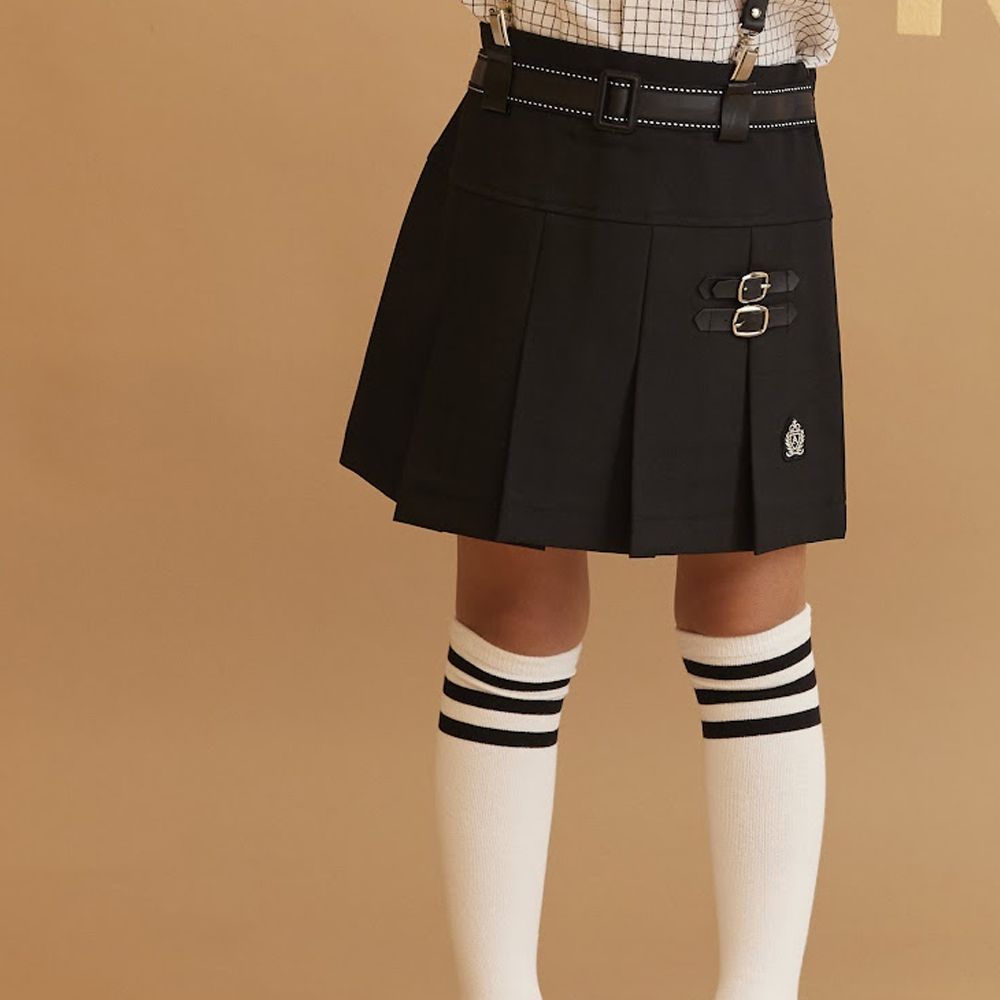韓國 AIDA - 率性裝飾側拉鍊抓褶短裙-黑