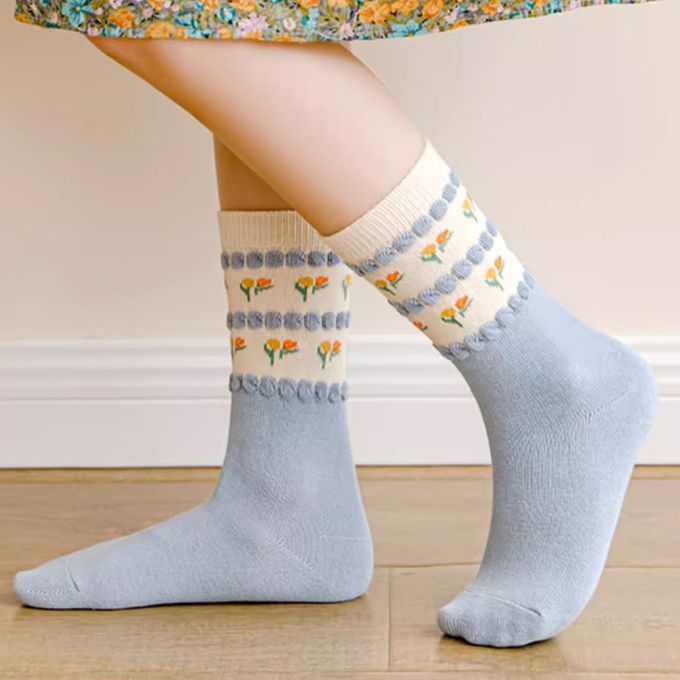 腳ㄚ子 - 幼/兒童棉質中筒襪 童襪 襪子 棉襪 兒童襪-黃色酢醬草