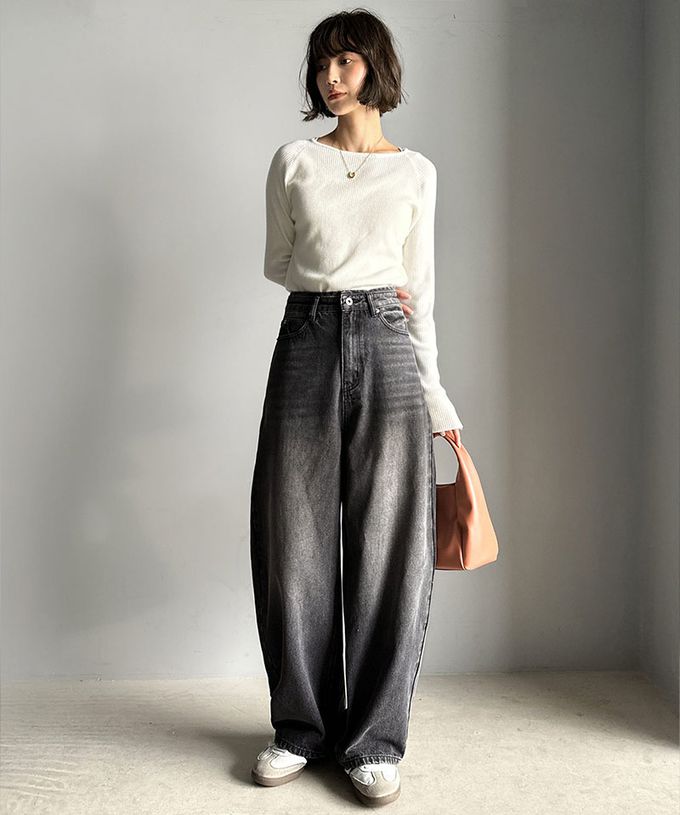 日本 Classical Elf - 俐落百搭刷色感彎月弧型丹寧褲-黑