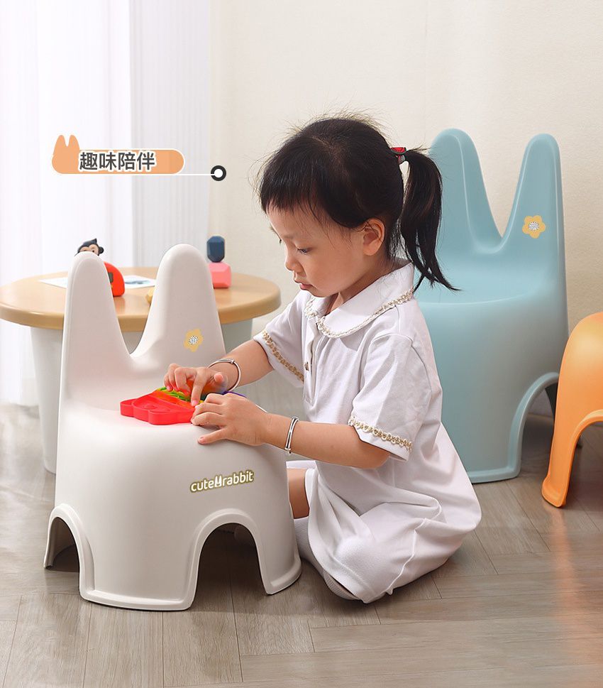 加厚塑膠防滑兒童矮凳-兔子耳朵-橘色