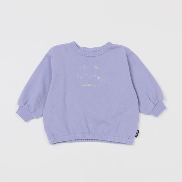 日本 petit main - 可愛女孩純棉長袖上衣-愛心-藍