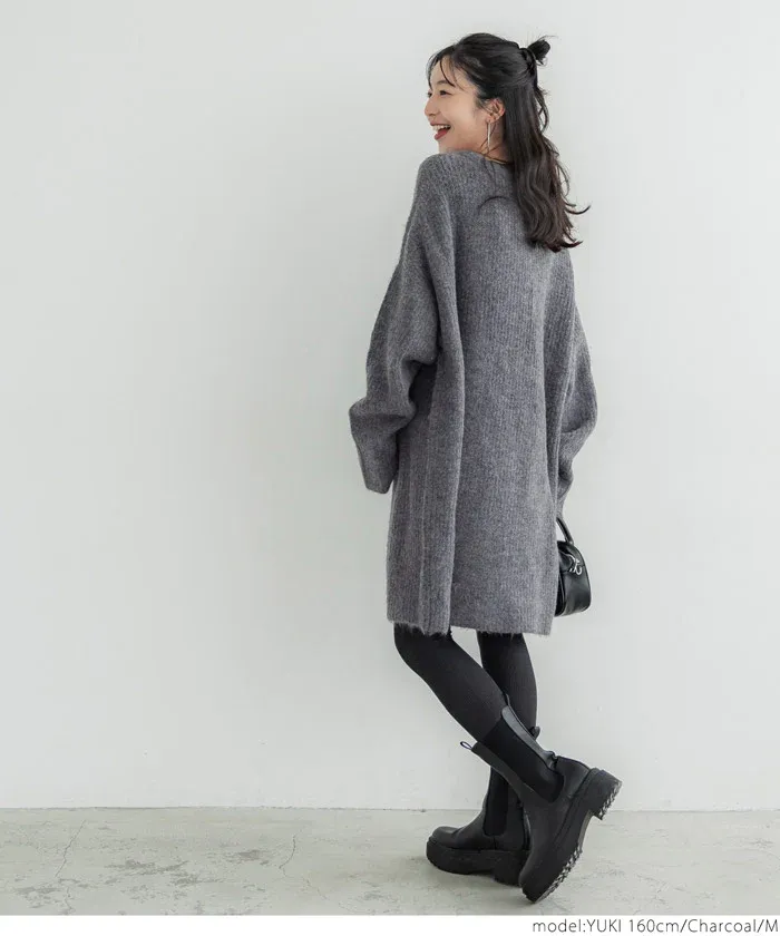 日本 COCA - ふあふあ 柔軟長版寬鬆毛衣-卡其