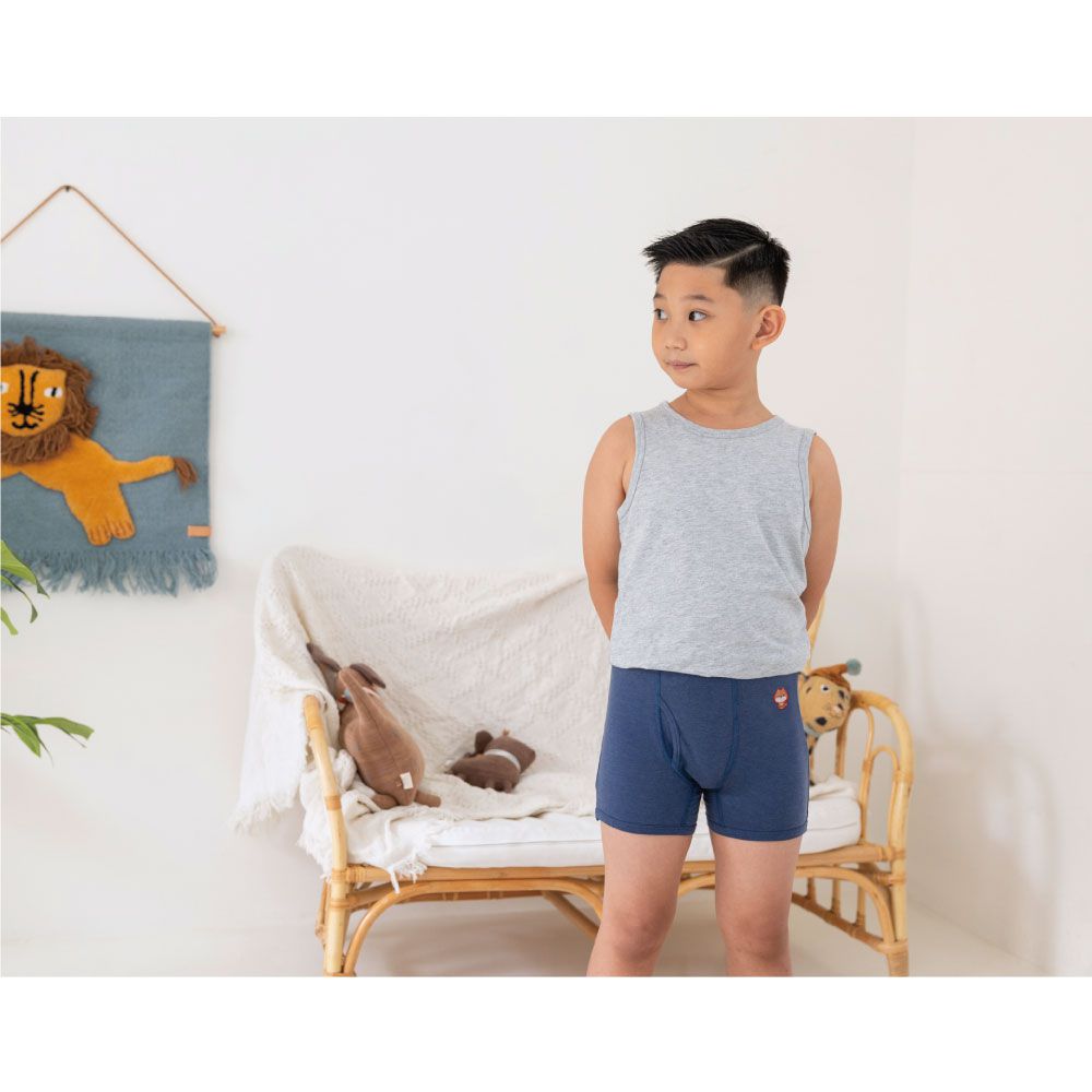 貝柔 Peilou - 天絲棉舒膚平衡童男平口褲-貼布繡-柴犬-藍