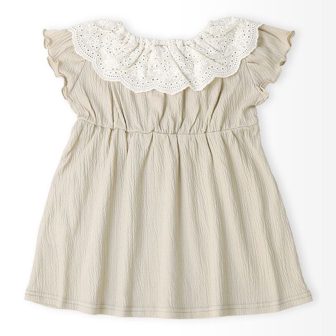 日本 ZOOLAND - 清爽楊柳 蕾絲領木耳短袖洋裝-粉紅