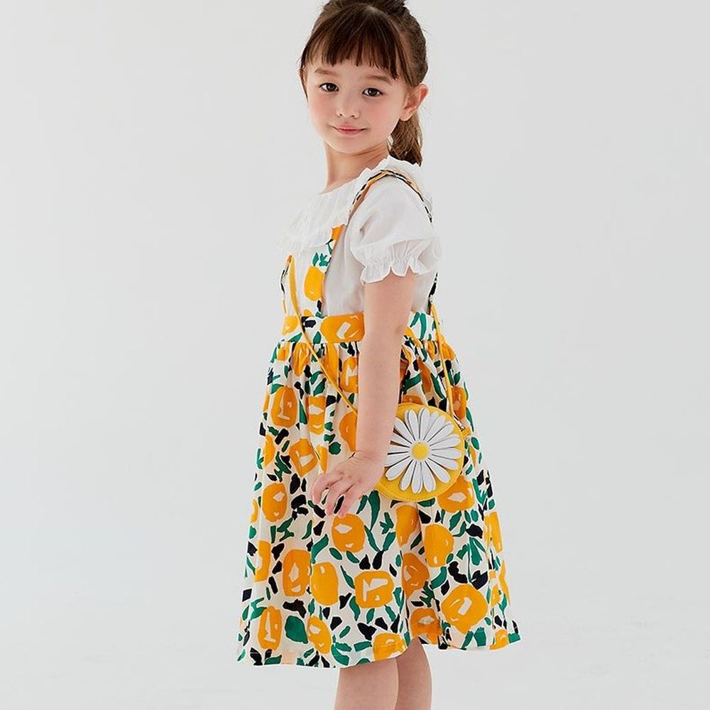 韓國 OZKIZ - (附包包)假兩件大黃花洋裝