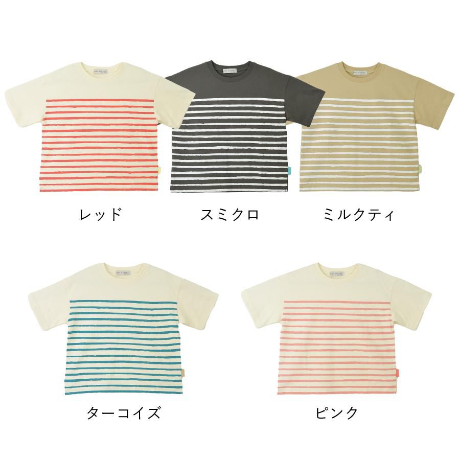 日本 evercloset - 百搭條紋微落肩短袖上衣-深可可