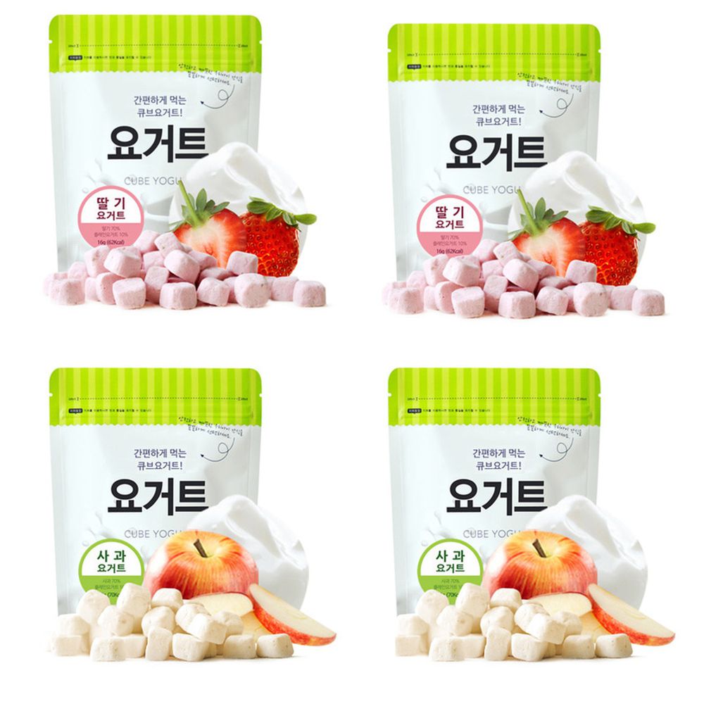 韓國SSALGWAJA米餅村 - 免運組-乳酸菌優格球4入組-草莓*2/蘋果*2-草莓16g*2/蘋果18g*2