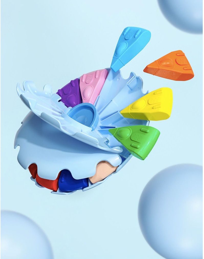 太空船造型不髒手收納蠟筆-12色-粉色 (12.6x2.5cm)-適合3歲以上使用