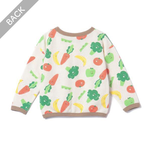 日本西松屋 - 裏毛圓領印花長袖上衣-蔬菜家族-米杏