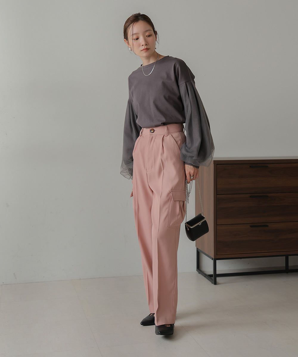 日本 Bab - 優雅拼接薄紗長袖上衣-深灰