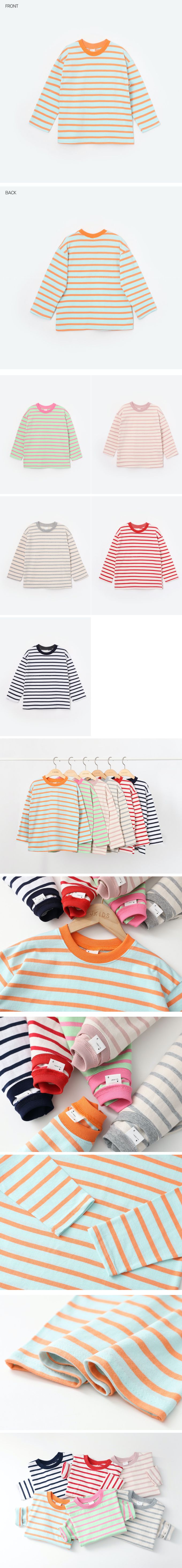 韓國 J KIDS - 好搭配條紋長袖上衣-粉X亮綠