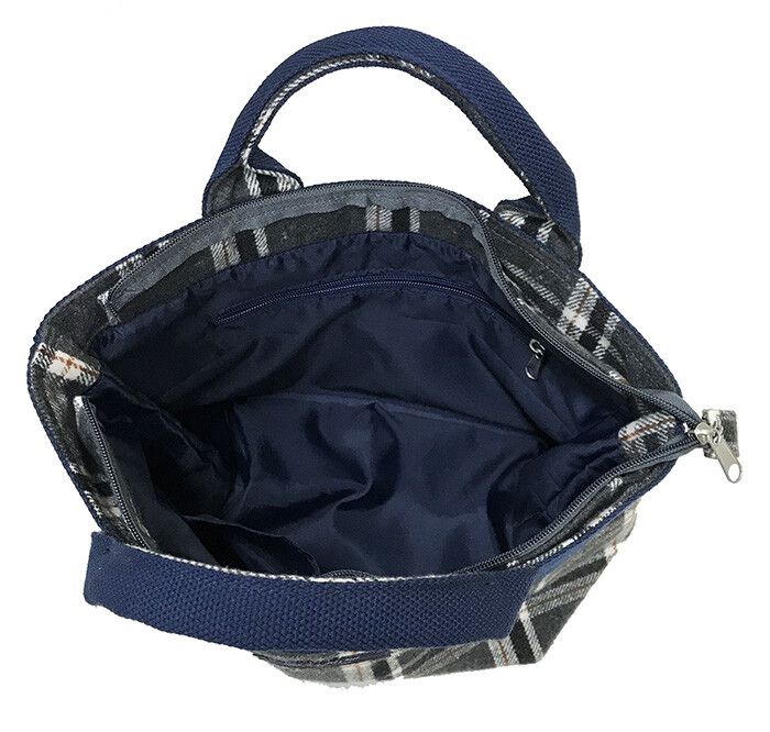 日本 Chepeli - 簡約隨身帆布手提包-格紋毛呢-深灰 (23x28x15cm)