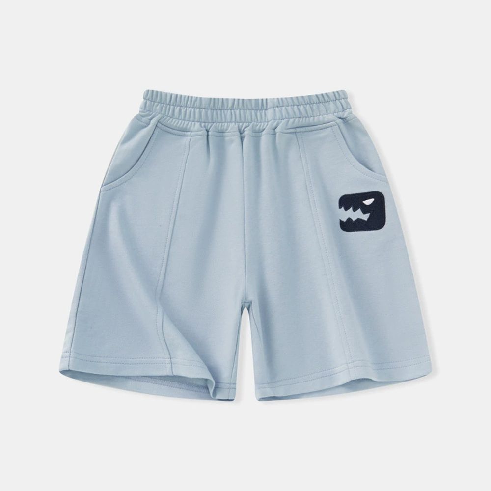 純棉休閒短褲-怪獸大嘴-灰藍