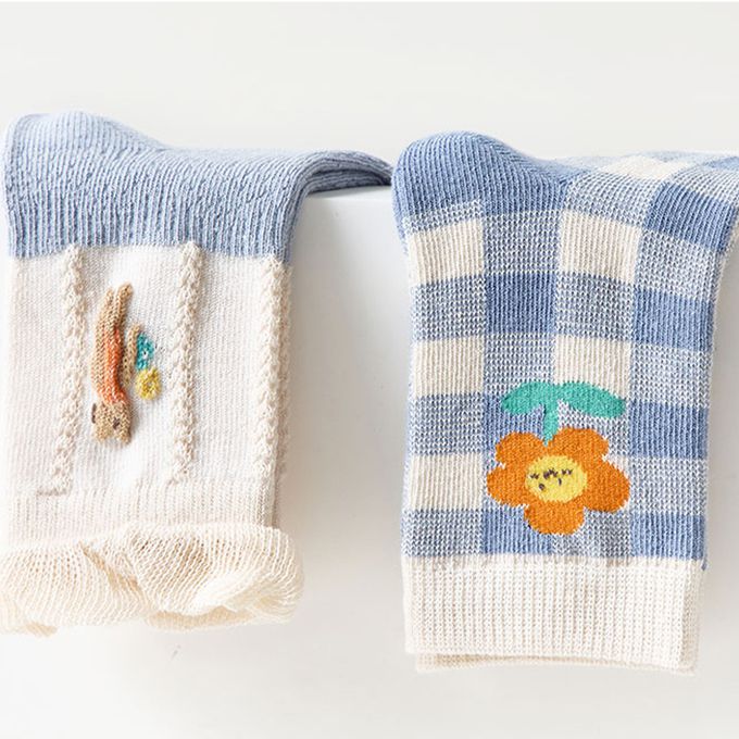 腳ㄚ子 - 兒童棉質中筒襪-藍色風鈴草