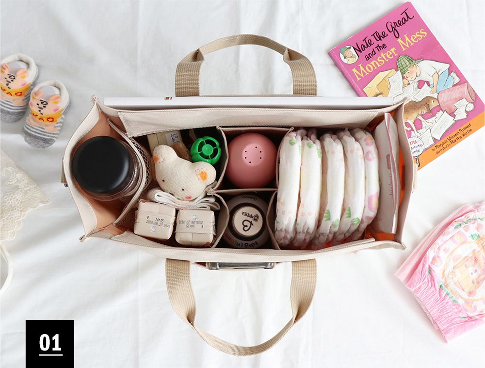 韓國 Conitale - 帆布多隔層媽媽包/推車收納袋-質感灰 (31X22X15cm)