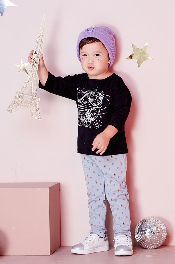 麗嬰房 Little moni - 宇宙探索印圖七分袖-黑色