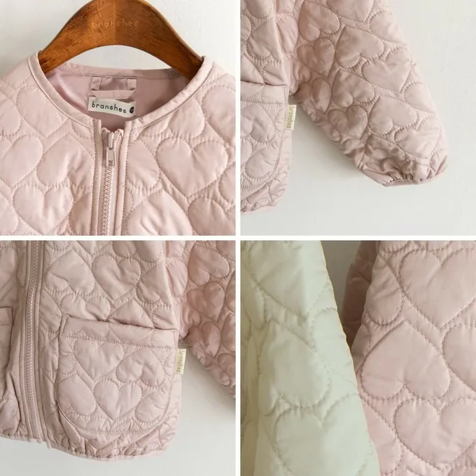 日本 BRANSHES - 甜美心型絎縫輕盈保暖無領外套(可機洗)-黑